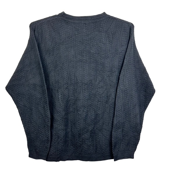 Bill Blass Sweater Mens Small Black Vintage Textured Knit Crewneck 100% Cotton - Picture 7 of 9